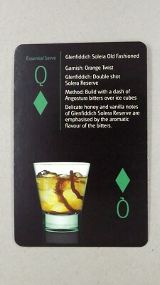 1 x playing card of Glenfiddich Solera Old Fashioned cocktail Queen Diamonds T11