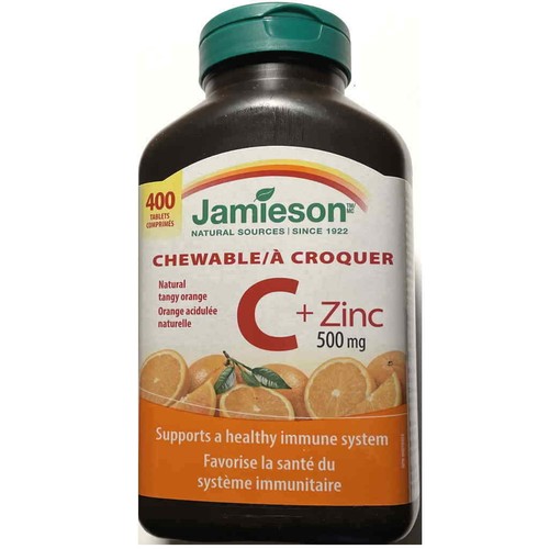Jamieson Chewable Vitamin C plus Zinc Chewable 400 Tablets 500mg CANADA