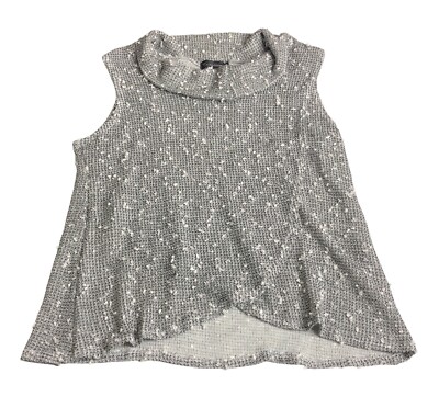 Creation Top Womens 1X Gray Boucle Knit Cowl Neck Sleeveless Wrap Boho Sweater