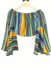 Windsor Womens Size Small Bell Sleeve Off The Shoulder Multicolor Cropped Blouse