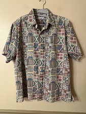 Reyn Spooner Hawaiian Shirt Geometric Pattern Men s Size XL Made In USA