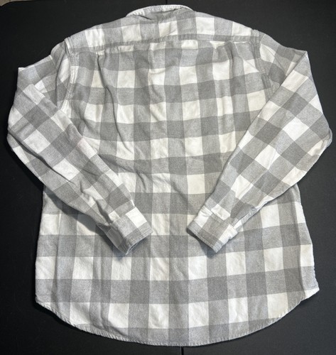 J Crew Mid-Weight Flannel Men’s L Gray White Plaid LS Button Up Shirt *stain - Bild 6 von 7
