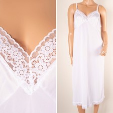 Vintage VANITY FAIR Full Slip Dress White Silky Nylon Lingerie Lace Trim Sz 40