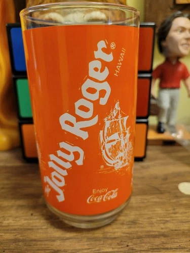 Vintage The Jolly Roger Hawaii Restaurant Coca Cola Glass Souvenir Orange