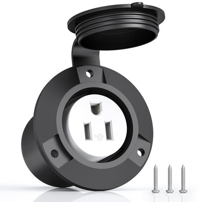 120V 15A Flanged Outlet Female Electrical Outlet with Cover NEMA 5-15R Waterproo