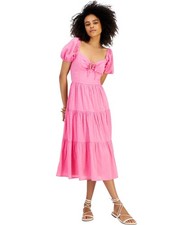 Kingston Grey Womens Textured Puff Sleeved Midi Dress