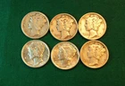 Mixed Lot of Six (6) Circ. 90% Silver Mercury Dimes-1940,40D,40S,41,41D,41S