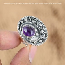 925 Silver African Amethyst Gemstone Artisan Statement Boho Promise Ring Jewelry