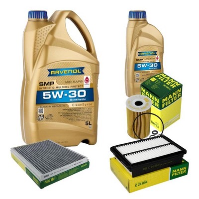 Inspektionspaket 6L RAVENOL 5W-30 für Hyundai i30 1.6 CDi Elantra Stufenheck