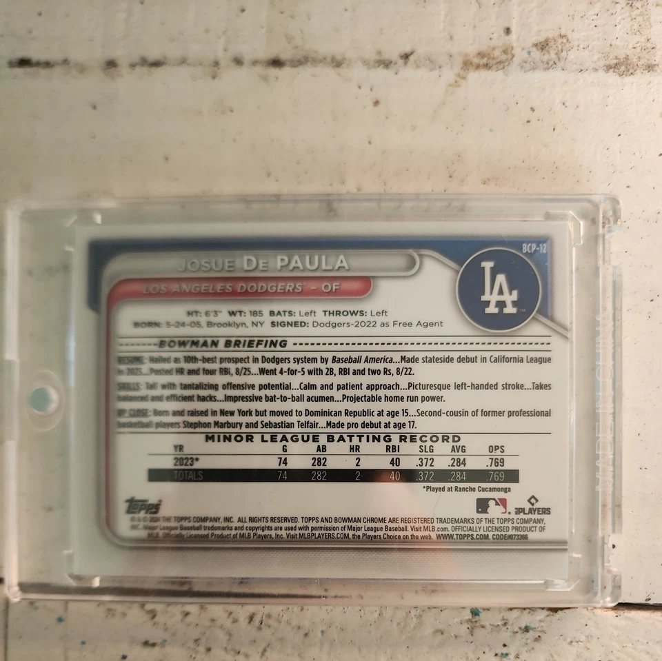 2024 Bowman - Chrome Prospects Blue Mojo Refractor #BCP-12 Josue De Paula /175RC - Image 2 of 2