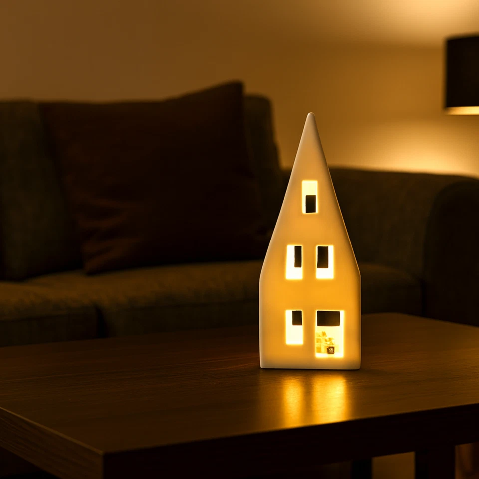 Porzellan Spitzdachhaus mit LED & Timer, 2 Größen - Bild 2 von 2