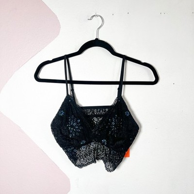 Colsie Black Lace Bralette Women's Large Shimmery Floral Rave Festival Goth