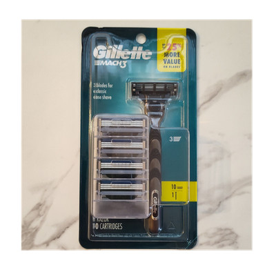Gillette Mach3 Cartridge Razor, 3 Blades, 10+ Cartridges, Lubrication Strip