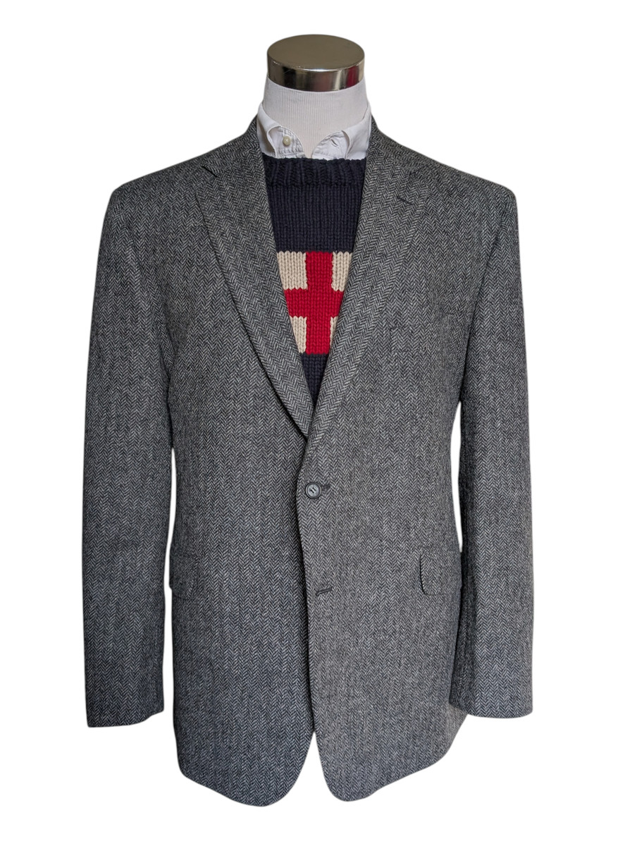 Marks & Spencer Abraham Moon Sport Coat 46R Grey Herringbone 2-button Worsted Wo