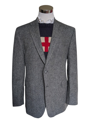 Marks & Spencer Abraham Moon Sport Coat 46R Grey Herringbone 2-button Worsted Wo