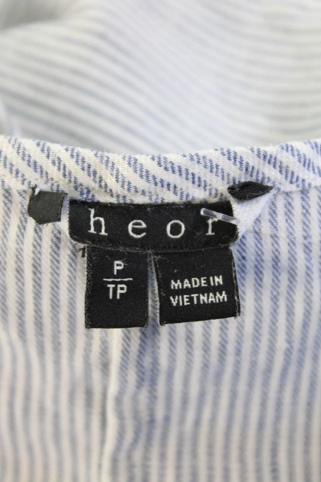 Camiseta sin mangas Theory para mujer de lino a rayas con cuello en V azul talla P Foto 4 de 4