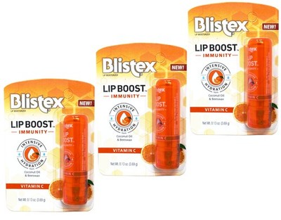 3 Pack Blistex Lip Boost Immunity Balm, Hydration Vitamin C, Coconut Oil 0.13 oz