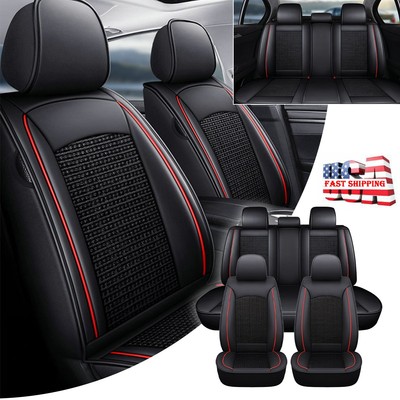 Car Seat Covers Full Set Deluxe Leather 5-Seat Cushion For