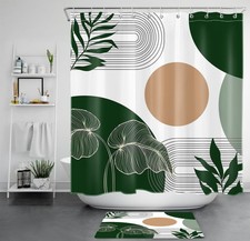 Boho Sun Mid Century Minimalist Green Shower Curtain Bathroom Accessories Set