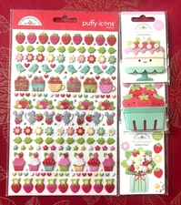 #855 - LOT OF DOODLEBUG 3D PUFFY SWEET & DOODLE-POPS STRAWBERRY 3D STICKERS