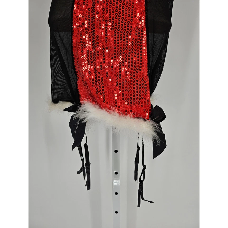 复古 Y2K Tarea by Rue 21 Nightie 黑色人造皮革红色亮片毛皮装饰 36D — 第 3/4 张图片