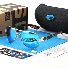 NEW Costa Del Mar South Point Gold Frame Blue Mirror Polarized 580p Sunglasses
