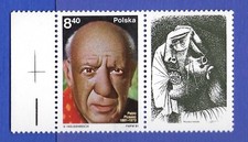 TIMBRE POLOGNE 1981, PABLO PICASSO, TIMBRES ATTACHÉS, NEUF