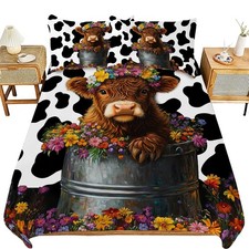 Highland Cow Bedding Theme Comforter Set Highland Cow Duvet Cover Bedroom Dec...