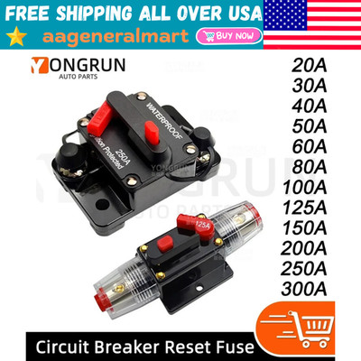 Manual Reset Circuit Breaker 20A 300A Waterproof 12V 48V Car Audio Marine