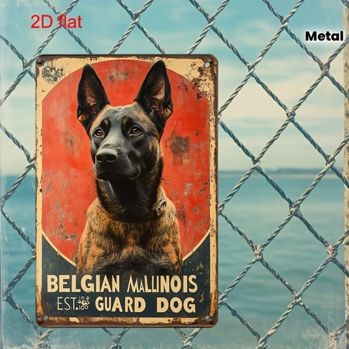 Belgian Malinois Vintage Red Background Tin Metal Signs Home Décor 8x12