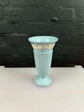 Wedgwood of Etruria & Barlaston Embossed Trumpet Vase 22 cm Blue and White