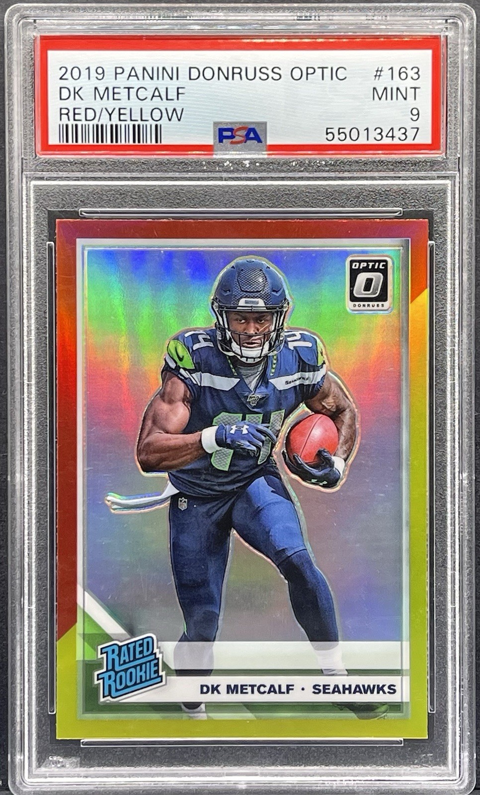 2019 Optic DK Metcalf Red Yellow (#163) RC Rookie Seattle Seahawks PSA 9