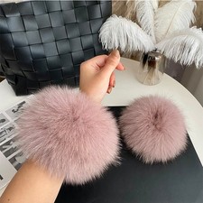 Real Fox Fur Cuffs Sleeves A Pair of Black Match with Jacket Accessories