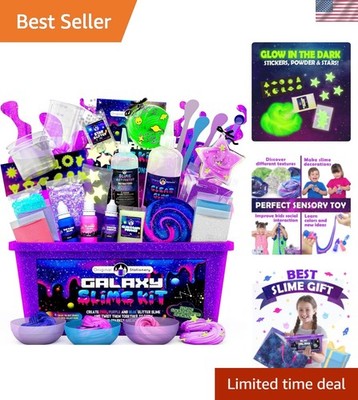 Galaxy Slime Kit for Kids Ages 8 12, DIY Space Slime Set with Glow-in-The-Dar...