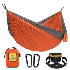 Wise Owl Outfitters Large Double Hammock w/Tree Straps -Orange and Charcoal Grey