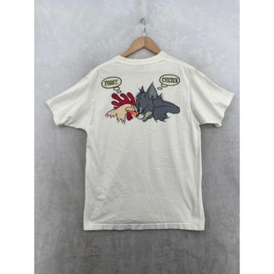 No Fear Graphic T-Shirt Mens Large Cream Vintage 90s Pussy Chicken