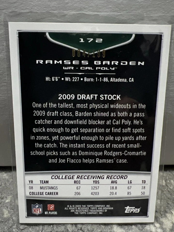 2009 Bowman Draft Picks - Ramses Barden #172 Blue /199 (RC) - Image 3 of 4