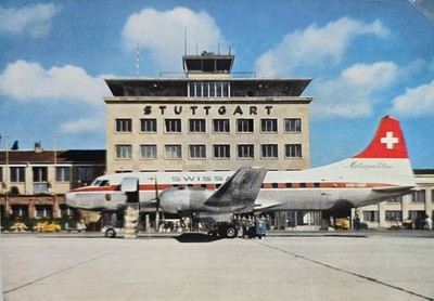 Postcard Stuttgart Airport 1960s Convair CV-440