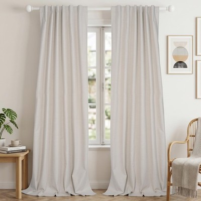 Cream Linen Blackout Curtains for Bedroom 84 inch Length Energy Saving Drapes...