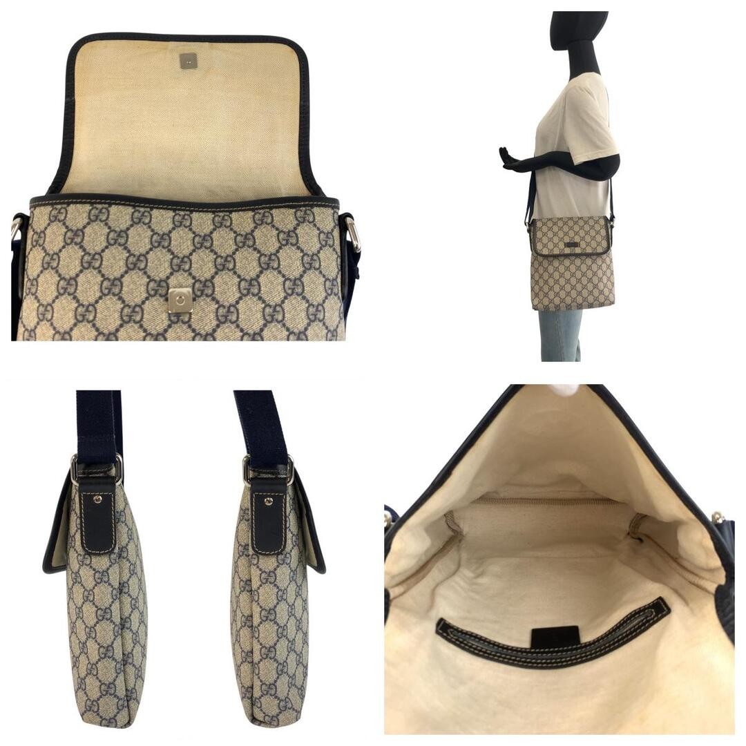 GUCCI GG Supreme Canvas Shoulder Bag Gray Navy Silver Hardware Used thumbnail 3