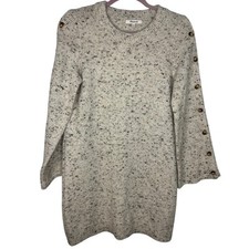 Madewell Wool Blend Sweater Dress Women's Size Small Neutral Button Sleeve Mini