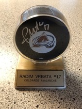 Radim Vrbata Autographed Colorado Avalanche Hockey Puck + Display Stand w/COA
