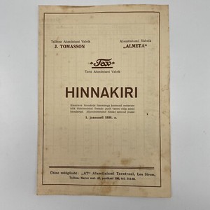 Judaica: 1938 Prices from"Tav" Tartu Aluminium Factory Estonia