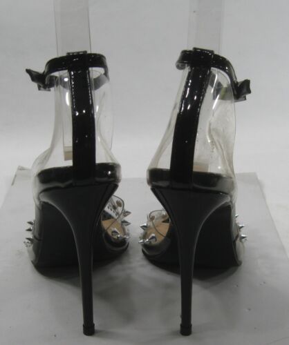 CLEAR Black SPIKE Pointy Toe 4.5"Stiletto HEEL ANKLE STRAP WOMEN Size 8 - Picture 4 of 5