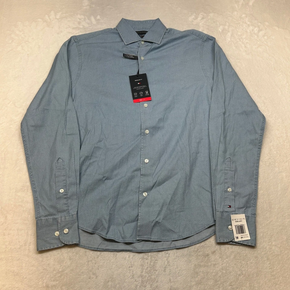 Camisa de vestir Tommy Hilfiger para hombre pequeña 14-14,5 azul lavado claro sin esconder NUEVA Foto 2 de 4