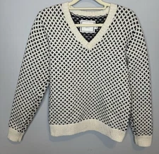 Long Wharf Osterville SeaWell Sweater Women’s XS White Navy Blue V Neck