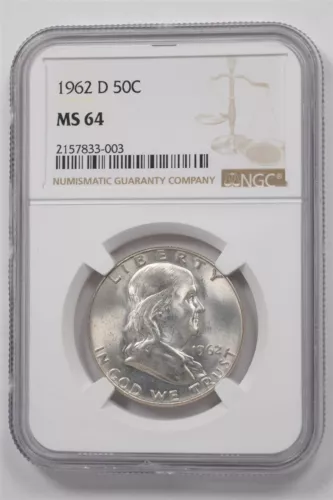 US 1962-D Franklin Half Dollar 90% Silver NGC MS64 2452 combine shipping*SFCOIN