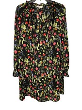LOFT Tie Neck Floral Mini Dress Womens Medium Black Fairygoth Dark Feminine