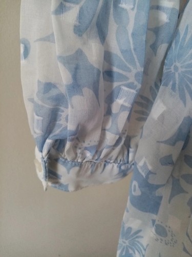 70s Vintage Blue Floral Summer Blouson Dress Jaeger Sheer Bodice Lined Skirt - Picture 5 of 10