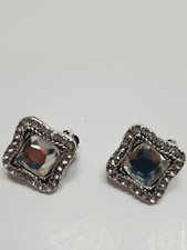 Fashion Jewelry Earrings Clip-Ons Square Faux Clear Stone/Silver Studs